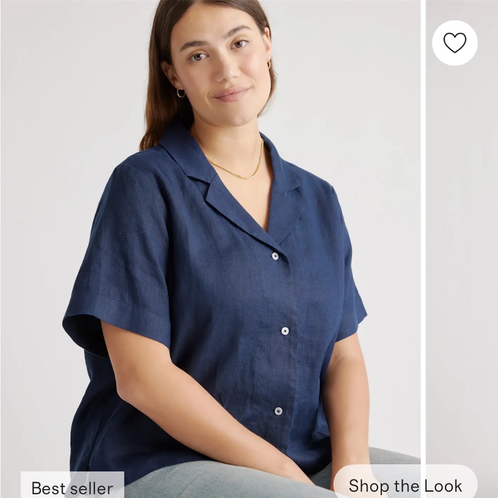 Quince Button Down Linen Shirt - Navy - Picture 3 of 5